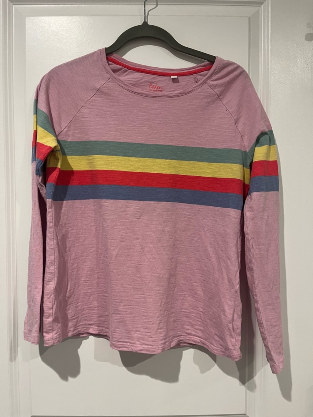 Boden Women’s Pink Long-Sleeve Rainbow Stripe Top Size Small